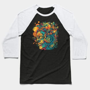 Psychedelic face in many colours Baseball T-Shirt